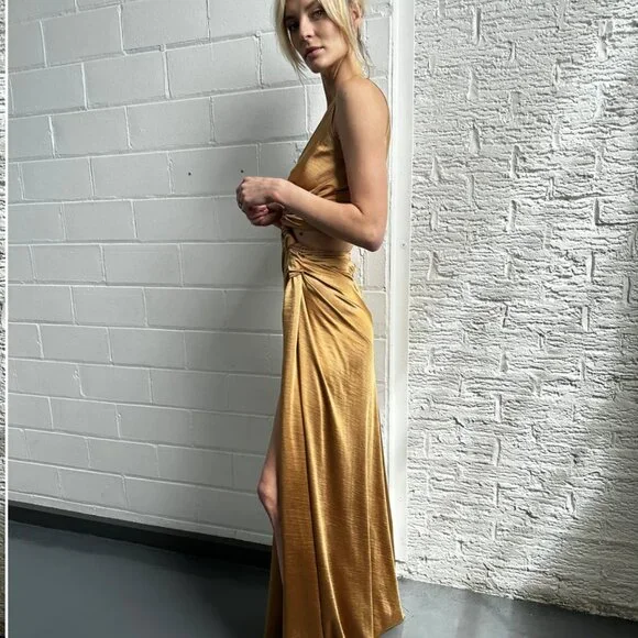 Sid Neigum  Satin Triple Loop Dress (Butterscotch, Size XS) - Picture 5 of 6